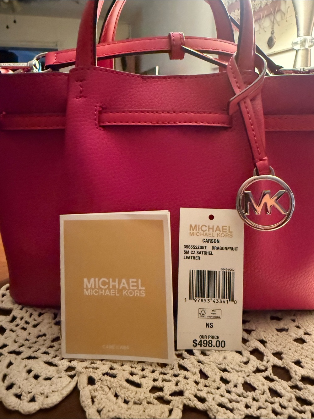 Michael Kors Small Leather Satchel in Dragonfruit